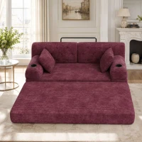 Doppeltes komprimiertes Cordsofa, Metallrahmen, 2 Becherhalter und 4 Seitentaschen, 168L x 80B x 81H cm, Weinrot(m-4)