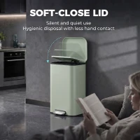 HOMCOM 50 L Kitchen Pedal Bin, Metal Rubbish Bin with Removable Inner Bucket, Soft-Close & Stay-Open Lid, Light Green(m-4)