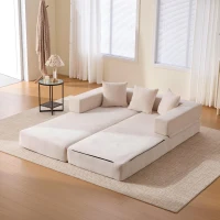 Modulares Chenille-Block-Sofa, frei kombinierbar, mit Seitentaschen zur Verstauung und rutschfestem Fahrgestell, Maße 198L x 79B x 60H cm, Beige(m-4)