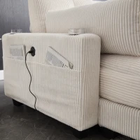 Das schwarze Cord-Doppelsofa verfügt über 2 Kissen, 4 Becherhalter und 4 Seitentaschen, kann in zwei unabhängige Sitze geteilt werden, 224L x 140B x 81H cm , Beige(m-6)