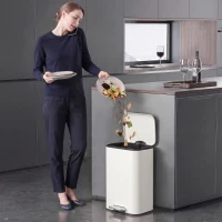HOMCOM 20 L Kitchen Pedal Bin, Metal Rubbish Bin with Removable Inner Bucket, Soft-Close & Stay-Open Lid, Cream White(m-14)