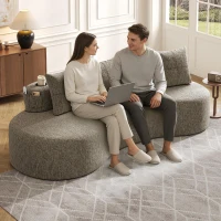 Leinensofa mit 4 Kissen, darunter Getränkehalter und Seitentaschen, 240L x 109B x 63H cm, Khaki(m-6)