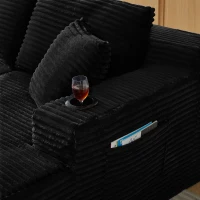 Modulares U-förmiges rahmenloses Cordsofa，mit tiefem Sitzdesign, geeignet für Wohnzimmer, 339L x 168B x 64H cm, Schwarz(m-6)