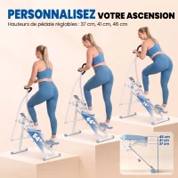 SPORTNOW Stepper d'Escalier Pliable, Hauteur Réglable, Écran LCD, Pédales Réglables, Charge 100 kg, 85 x 80 x 142 cm, Blanc(m-5)