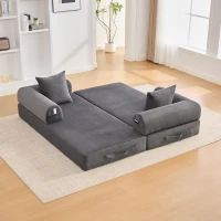 Faltbares Kompressionssofa mit stabilem Metallrahmen, Seitentaschen plus 3 Kissen, 200L x 94B x 67H cm, Dunkelgrau(m-4)
