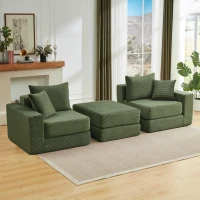 Knochenlose Sofabestuhlung mit rutschfester Basis, mit breiten Armlehnen, bequemen Rückenlehnen und einem hochelastischen Polster, Maße 259,5 L x 96 B x 64,5 H cm, Grün(m-7)