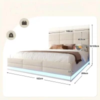 Das samtgepolsterte Bett misst 180 x 200 cm, verfügt über verstellbare Kopfteilhöhe, LED-Beleuchtung und XXL-Stauraum. Es ist ohne Matratze erhältlich, mit den Gesamtmaßen 182 cm x 206 cm x (105-110-115 cm), Beige(m-3)
