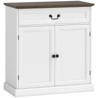 HOMCOM Aparador para sala, móvel de arrumação com 2 portas, gaveta silenciosa, prateleira ajustável, 80x40x85cm, branco e castanho(m-1)