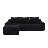 Modulares Cordsofa für drei Personen (inklusive Fußschemel), frei kombinierbar, ausgestattet mit Getränkehaltern und seitlichen Aufbewahrungstaschen, 268L x 174B x 80H cm, Schwarz(m-1)