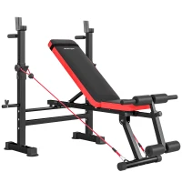 SPORTNOW Panca Fitness con Rack per Pesi, Schienale e Sedile Regolabili, Dip Station, Capacità 420 kg(m-1)