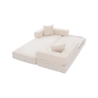 Modulares Chenille-Block-Sofa, frei kombinierbar, mit Seitentaschen zur Verstauung und rutschfestem Fahrgestell, Maße 198L x 79B x 60H cm, Beige(m-7)