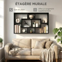HOMCOM Étagère murale bibliothèque 8 cubes, meuble de rangement, design moderne, 85 x 14,5 x 47,5 cm, noir(m-4)