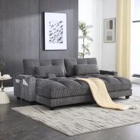 Das schwarze Cord-Doppelsofa verfügt über 2 Kissen, 4 Becherhalter und 4 Seitentaschen, kann in zwei unabhängige Sitze geteilt werden, 224L x 140B x 81H cm , Grau(m-4)
