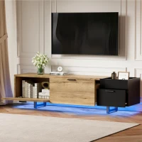 Moderner TV-Schrank, offene Fächer, große Schubladen und geschlossener Stauraum, 180L x 38B x 33H cm, Schwarz(m-6)
