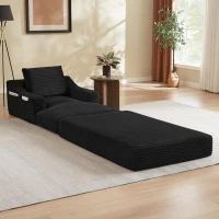 Knochenloses Cord-Freizeitsofa, doppellagiges Design, kann in ein Bett gefaltet werden, 100L x 160B x 64H cm, Schwarz(m-8)