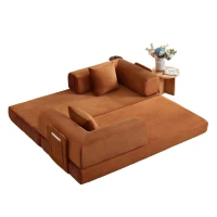 Knochenloses modulares Sofa, umbaubar in ein Bett, umfasst 2 Polster und einen Stahlrahmen, 204L x 97B x 65H cm,Terrakotta(m-11)