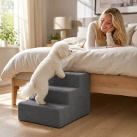 PawHut Escada para Cães 3 Degraus Capa Removível Para Cães Pequenos 35 cm Cinza escuro(m-5)