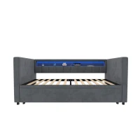 Multifunktionales Schlafsofa 90.5x190.5 cm, mit ausziehbarem Bett, USB-Typ-C-Anschluss und LED-Beleuchtung, 201L x 100-192B x 73H cm, Dunkelgrau(m-1)