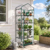 Outsunny Serre de jardin PVC avec étagères 5 niveaux, serre de balcon, bâche renforcée 135 g/m², châssis en acier, porte zippée enroulable, pour légumes plantes fleurs, 69 x 49 x 193 cm, transparent(m-10)