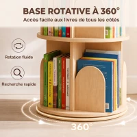 AIYAPLAY Bibliothèque Enfant Rotative 3 Niveaux, Meuble de Rangement Enfant en Bois pour Chambre, Salle de Jeu, Bois Naturel(m-4)