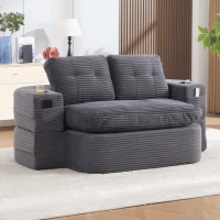 2-in-1 Cordsofa mit verstellbarer Funktion, 2 Getränkehaltern, hohe Rückenlehne und extra tiefe Sitzfläche, 165L x 97B x 61H cm,Dunkelgrau(m-2)