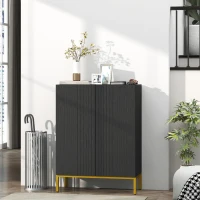 HOMCOM Schuhschrank für 20 Paar, moderner Schuhschrank mit Soft-Close-Türen, verstellbaren Regalen, schwarz, goldene Füße(m-6)