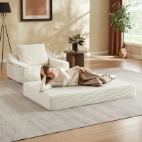 Knochenloses Cord-Freizeitsofa, doppellagiges Design, kann in ein Bett gefaltet werden, 100L x 160B x 64H cm,Weiß(m-5)