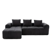 Cord-Kombinationssofa mit 3 Kissen, Seitentaschen und Getränkehaltern, 253L x 158B x 61H cm, Dunkelgrau(m-1)