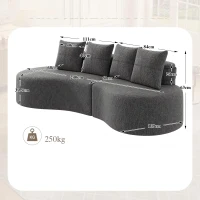 Leinensofa mit 4 Kissen, darunter Getränkehalter und Seitentaschen, 240L x 109B x 63H cm, Dunkelgrau(m-3)