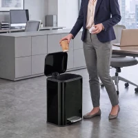 HOMCOM 20 L Kitchen Pedal Bin, Metal Rubbish Bin with Removable Inner Bucket, Soft-Close & Stay-Open Lid, High Gloss Black(m-8)
