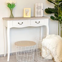 HOMCOM Consolă pentru Hol cu 2 Sertare, Masă Consolă pentru Coridor, Intrare și Living, 87x34x78,5 cm, Alb(m-7)