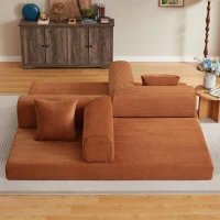 Knochenloses modulares Sofa, umbaubar in ein Bett, umfasst 2 Polster und einen Stahlrahmen, 204L x 97B x 65H cm,Terrakotta(m-8)