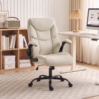 HOMCOM Office Chair, Executive Desk Chair with Flip-up Armrest, Thick Padding, 360 Degree Swivel, Cream White(m-2)