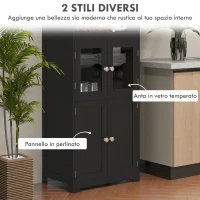 HOMCOM Credenza Cucina con 2 Ripiani Aperti e 2 Armadietti con Ante, Mobile Cucina in MDF e Vetro Temperato(m-5)