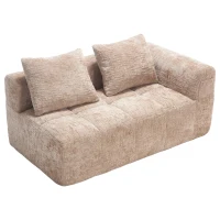 Bequemes Doppelsofa mit Kissen, Seitentaschen für Fernbedienung und Handy, 158X90X60 cm, Khaki(m-6)