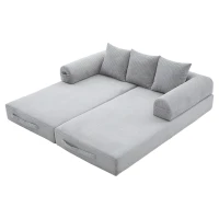 Faltbares Kompressionssofa mit stabilem Metallrahmen, Seitentaschen plus 3 Kissen, 200L x 94B x 67H cm,Hellgrau(m-6)