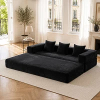 Modulares Chenille-Block-Sofa, frei kombinierbar, mit Seitentaschen zur Verstauung und rutschfestem Fahrgestell, Maße 198L x 79B x 60H cm, Schwarz(m-2)