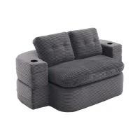 2-in-1 Cordsofa mit verstellbarer Funktion, 2 Getränkehaltern, hohe Rückenlehne und extra tiefe Sitzfläche, 165L x 97B x 61H cm,Dunkelgrau(m-12)