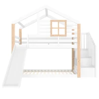 Kinderbett mit Rutsche und Treppe, ausgestattet mit Handläufen und Stauraum, 252L x 96B x 206H cm, Weiß(m-1)