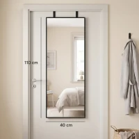 HOMCOM Espejo Mural Rectangular en Puerta Espejo Decorativo Grande para Dormitorio en Vidrio Templado 110 x 40 cm Negro(m-3)