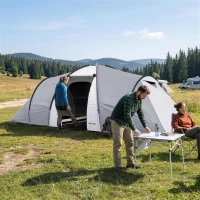 Outsunny Tente de camping familiale 4 personnes dôme 2 chambres 1 séjour et 1 auvent anti-UV Imperméable 2000 mm multicolore(m-10)