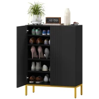 HOMCOM Schuhschrank für 20 Paar, moderner Schuhschrank mit Soft-Close-Türen, verstellbaren Regalen, schwarz, goldene Füße(m-7)