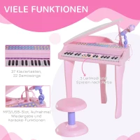 HOMCOM Keyboard Kinder mit 37 Tasten, Hocker Klavier mit Mikrofon, LED-Lehrmodus, Aufnahme, Piano Musikinstrument für 3-6 Jahre Kinder Rosa(m-5)