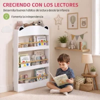 AIYAPLAY Librería Infantil de Pared de 4 Niveles Estantería para Libros Diseño de Osito para Dormitorio de 3 a 8 Años Blanco(m-8)
