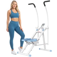 SPORTNOW Stepper d'Escalier Pliable, Hauteur Réglable, Écran LCD, Pédales Réglables, Charge 100 kg, 85 x 80 x 142 cm, Blanc(m-16)