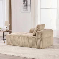 Bequemes Cordsofa mit Rückenlehne, seitlichen Aufbewahrungstaschen für Fernbedienung und Handy, eingebauter Getränkehalter, 158X93X61 cm,, Khaki(m-7)