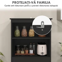 HOMCOM Dulap cămară cu 2 rafturi deschise și 2 dulapuri cu uși, din MDF și sticlă, 60x30x162 cm, negru(m-7)
