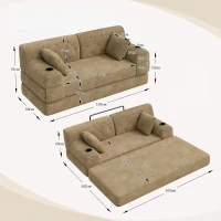 Doppeltes komprimiertes Cordsofa, Metallrahmen, 2 Becherhalter und 4 Seitentaschen, 168L x 80B x 81H cm, Khaki(m-3)