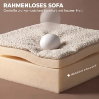 HOMCOM Sofa 3 Sitzer 207 cm Cloud Sofa mit Chenille-Optik, 4 Wurfkissen für Schlafzimmer, Werkzeugfreie Montage, Cremeweiß(m-5)