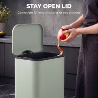 HOMCOM 50 L Kitchen Pedal Bin, Metal Rubbish Bin with Removable Inner Bucket, Soft-Close & Stay-Open Lid, Light Green(m-6)